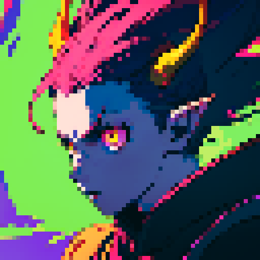 top down dragon head sprite, vibrant colors, glowing eyes, horns, 8-bit art style, sRGB