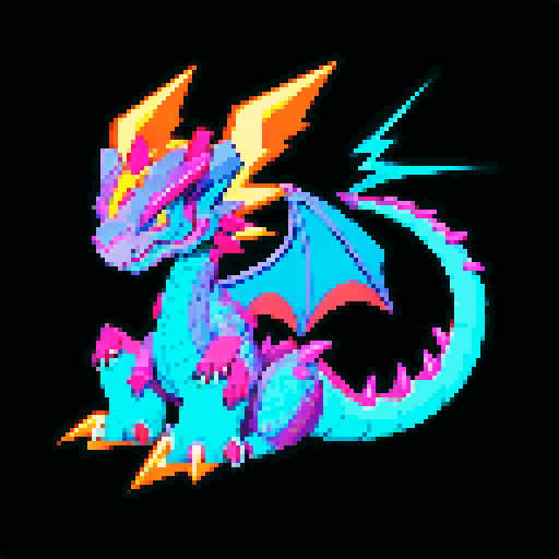 A fierce dragon with electric blue scales and crackling energy surrounding its body. It has sharp, piercing eyes and a menacing expression, with lightning bolts dancing around its wings and claws. No background.
