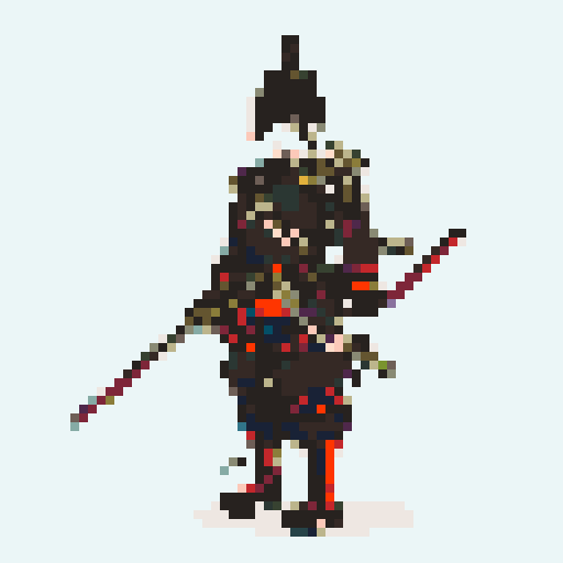 historically accurate muromachi samurai in traditional armor, roguelike rpg full-body sprite