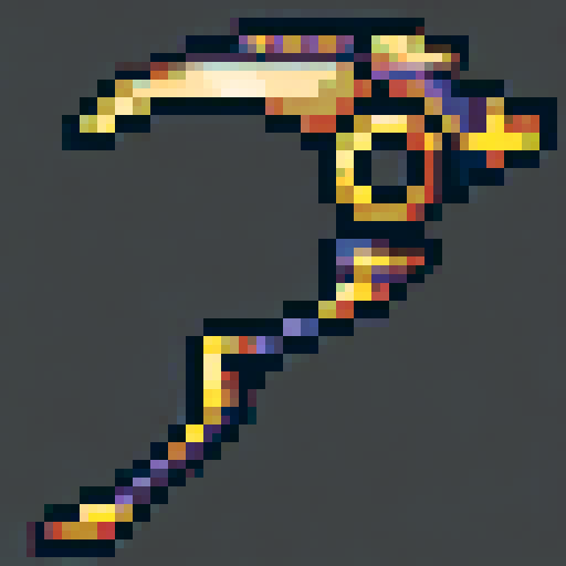 black and gold scythe, glowing, modern style, fantasy RPG