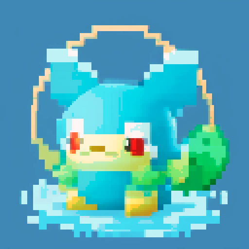 Pokemon style water type starter, no background, just the character 