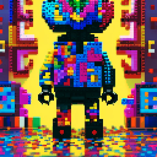 colorful pixel lego blocks arranged in a playful, vibrant composition, showcasing the intricate details and vibrant colors of pixel art in the sRGB color space