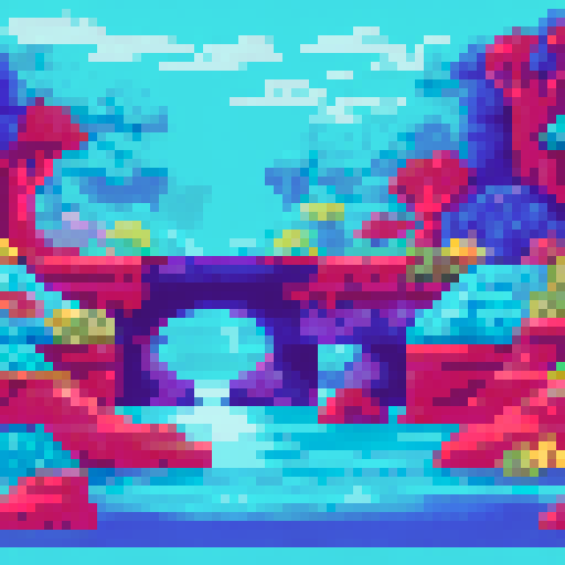 Two people standing in front of aquarium, vibrant coral, colorful fish, flowing water, bubbling air stones, pixelated rocks, serene background, lush greenery, underwater landscape