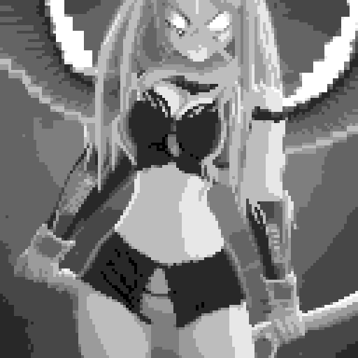 busty succubus, skin tight lace, deep v-neck crop top, demonic scythe, pixel art, sRGB