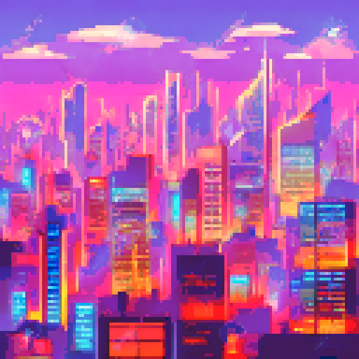 Generate a giant city, planview from the top (birds eye view), there are skyscrapers in this city, it is a night time,