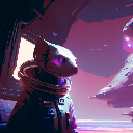 "Feline programmer intently coding a Python project, surrounded by sleek, modern technology and software manuals, with a futuristic, neon-lit cityscape visible through the window."