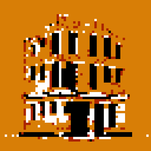 crumbling brick stand-alone structure seen from a head-on 2d flat perspective. Simple style, thick black lines, white background.