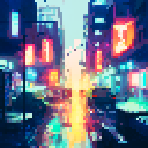 Blade runner streetcar, cyberpunk, aetherpunk, cloudy, dark colors, neon lights