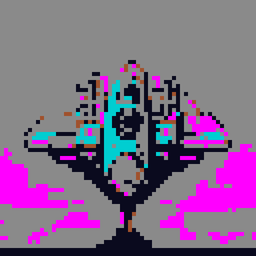 16-bit pixel art spaceship, blocky silver hull with rust patches, glowing cyan engines trailing a cyan-magenta hyperspace streak, SNES retro style, 64x64px grid, limited 16-color palette, sharp edges.

