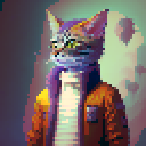 Create a whimsical pixel art spritesheet of a mischievous cat with a playful expression