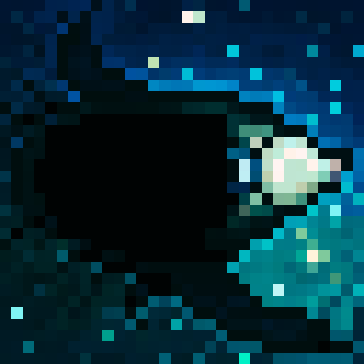 barreleye fish, deep underwater tones, starry night sky, skillfully depicted, vibrant colors, pixelated art, 32x32 game icon