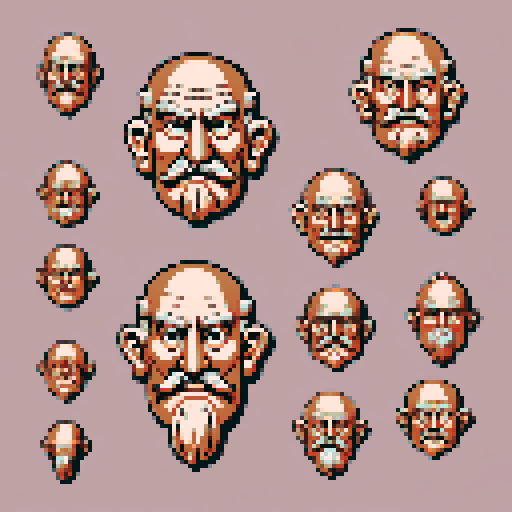 Mechanical pieces for a wall-mounted copper mechanical old man's face. It should have a big mustache and be reminicient of a door knocker's face. It should be seen as if on a wall, with no perspective, on a solid-color background.