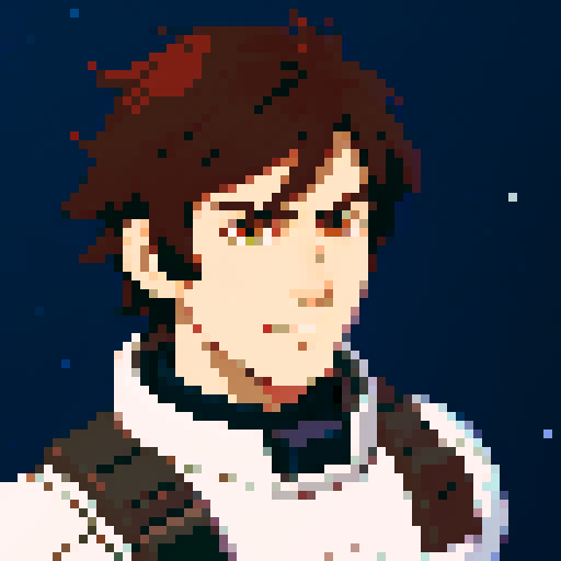 male Space rebel with brown hair. anime style  