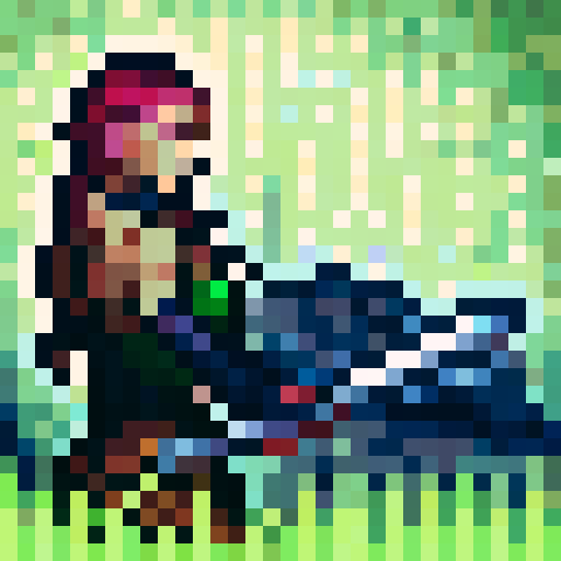 female warrior, vibrant green hair with braids, large sword, fantasy RPG