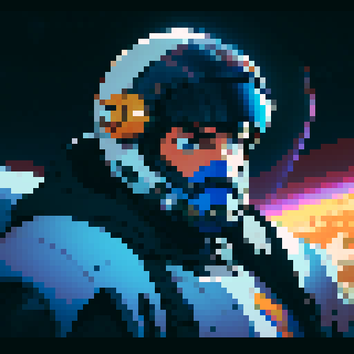 Space mech suit with helmed male pilot