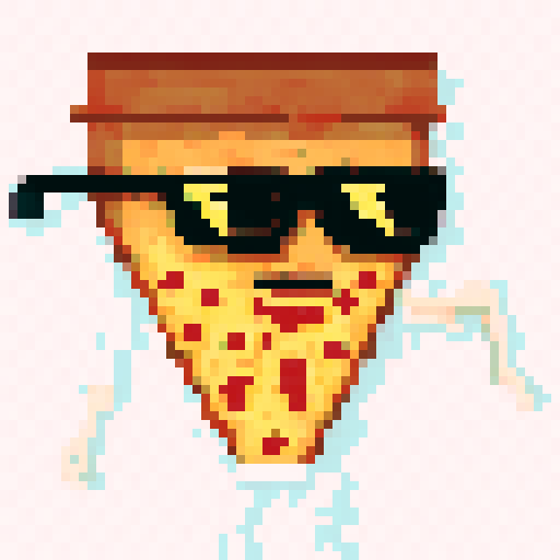 pizza slices with different traits (glasses, body, mouth, eyes, border, background)