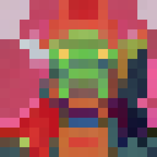 A quirky, cartoonish portrait of a wide-eyed animal, rendered in crisp, clean pixel art with a 16x16 resolution, suitable for use as a game icon.