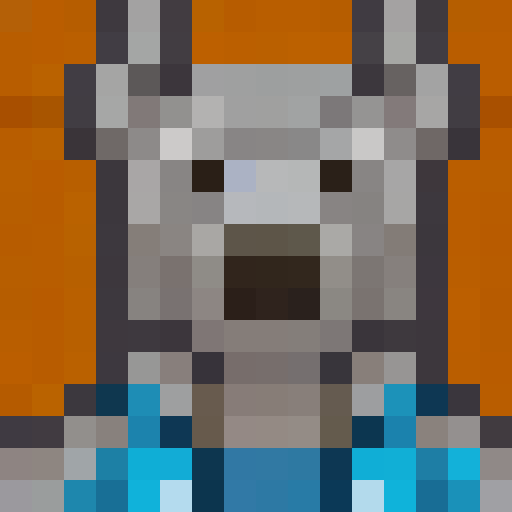 gray dog, sitting, game icon, 16x16, pixel art, close up, portrait, floppy ears, wagging tail, expressive eyes, pixelated fur, subtle shading