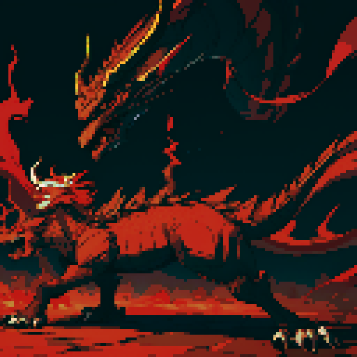 red dragon, pile of gold coins, full-body image of dragon