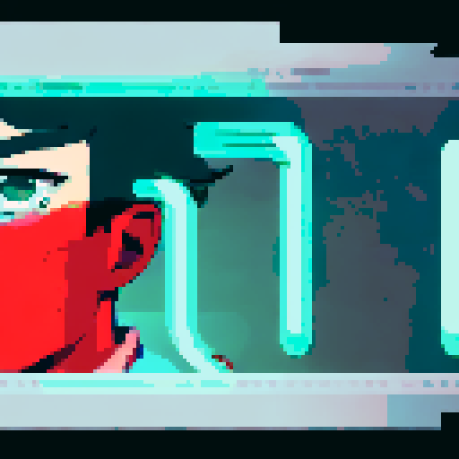 Half man, half machine with slicked back hair, neon green eyes, and a leather jacket exhales smoke from his cigarette in a pixelated anime close-up portrait