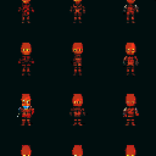 dark medieval knight with glowing eyes, flowing dark cape, pixel art, sRGB, sprite sheet, character sprite sheet