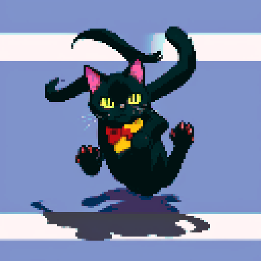 Action shot of a single jumping black cat with claws, vibrant sRGB colors. Sega genesis 16-bit style.