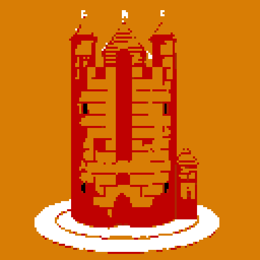 2d Red clay tower. Usable as an asset (clear, thick lines and a white background). Put a black stroke around the composition