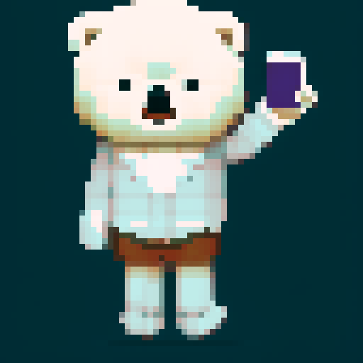Create a polar bear who is a crypto investor. He is very rich wears jewelry and designer clothes. He is on his phone in his luxury home.