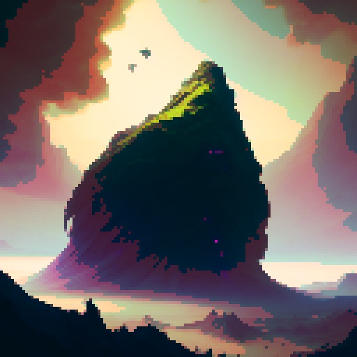 rolling green hills slowly transitioning to evil black mountains with a volcano