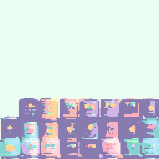 16 abstractly cute designed 14x15 pixel books in pastel tones, each with a fantasy themed cover like "attack_book, bomb_book, carpenter_catalogue, dagger_book, fishing_book, garbage_can_book, god_book, green_tea_book, immunity_book, lewis_shorts_book, luck_book, magnet_book, milk_book, ore_catalogue, rice_book, speed_book"