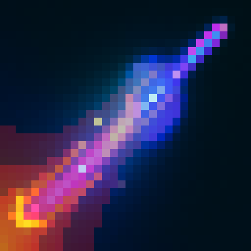 galaxy-themed, pixel art sword, vibrant colors, glowing stars, cosmic patterns, nebula swirls, shining meteorites, sparkling stardust, celestial engravings, lunar phases, astral energy, constellations, planetary textures