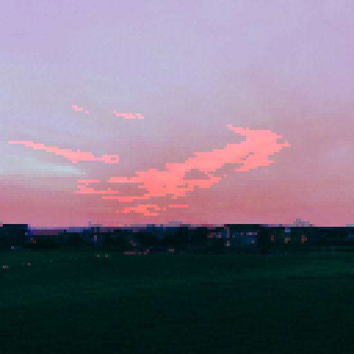 sunset, red and purple hues, street lights, playground, empty, liminal space, fields