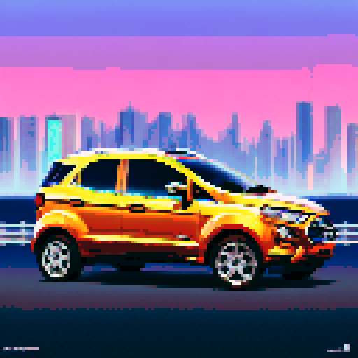 Photorealistic, centered Ford Ecosport in a three quarter view, right wheel in front, clean background, pixel art style with sRGB colors