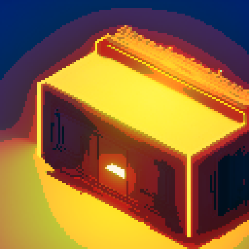 golden, glowing, lootbox, intricate details, futuristic lootbox, futuristic crate, pixel art style, sRGB