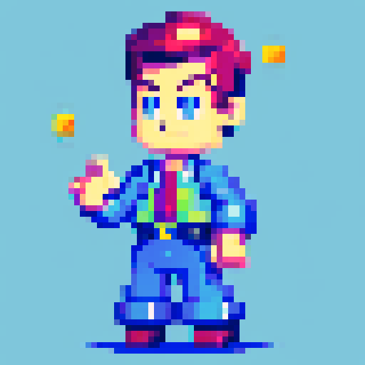 Character waving, vibrant colors, retro video game style, blocky pixel art, 8-bit graphics, animated movement, smooth transitions, nostalgic vibes, low-resolution, limited color palette, crisp edges, high contrast, iconic poses, dynamic composition