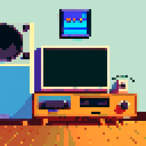 subject is Retro game console, controller plugged into old tv, TV shows image of a cabin on screen, in a cozy room, vintage color palette 
