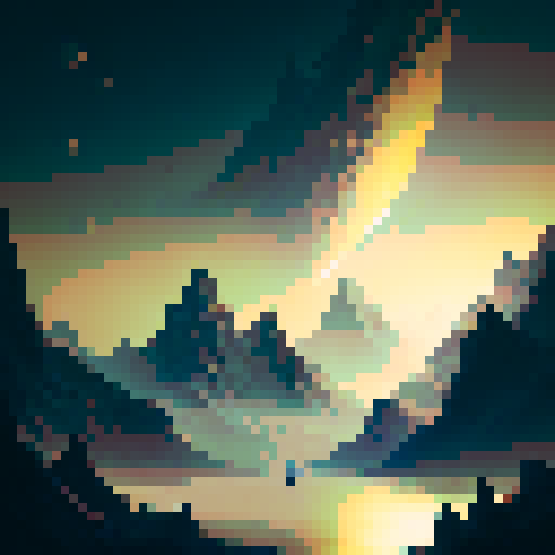 floating mountain peaks, illuminated by moonlight, surrounded by spaceships, fantasy RPG style