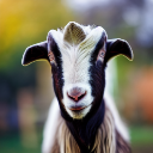 Goat, with shaggy fur and curved horns, stands confidently in front of towering speakers, blasting music and creating a vibrant landscape portrait.