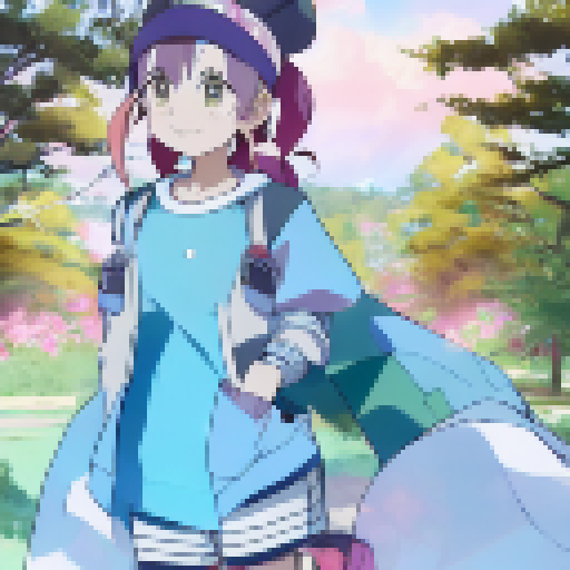 Flowers bloom in a vibrant, pastel meadow amidst towering, cherry blossom trees, all captured in an enchanting anime style.