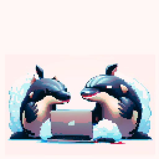 killer shakes, typing on a laptop, waves, no background