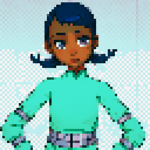 Young black girl with blue hair and gray eyes