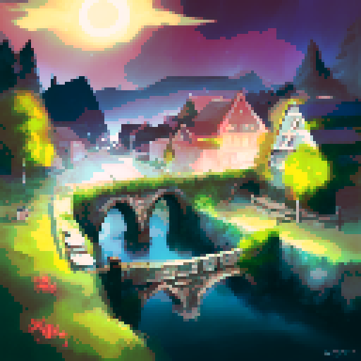 beautiful dramatic aurora borealis over an adorable town at night by Miyazaki