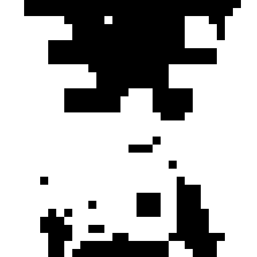 16x16 monochrome image of the pokemon gloom facing to the right. black is background. white is foreground.
