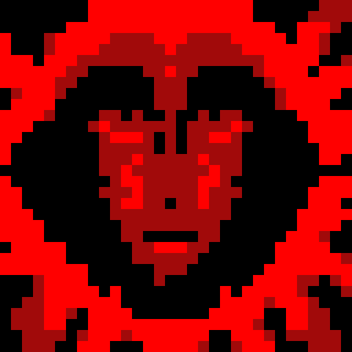 Psychosis, distorted facial features, vibrant colors, pixelated details, sRGB palette, close-up shot, skill art, intense gaze, game icon, 32x32 pixel art, close-up portrait