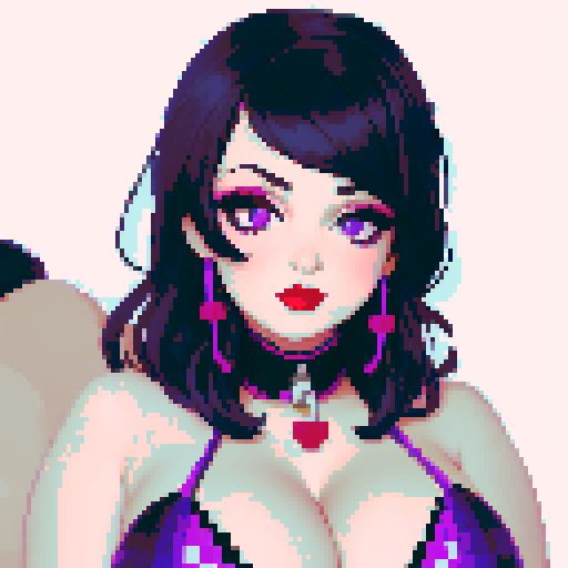 curvy, cute, goth girl,  black hair, purple eyeshadow, red lipstick. wearing bikini. glamour shot.  