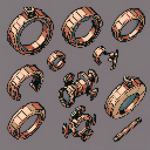 I want a horizontally wide circular copper attachment port. It should be viewed directly from the side. I want this object usable an asset in a videogame, meaning only one object per image, outlined with a strong black stroke, on a solid-color background. 