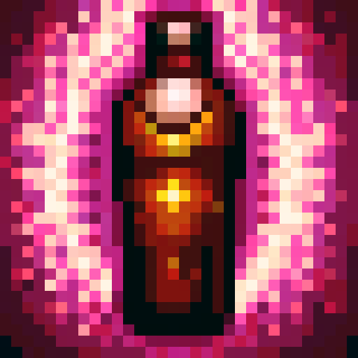 A graphic of a bubbling, red potion bottle with a stopper.