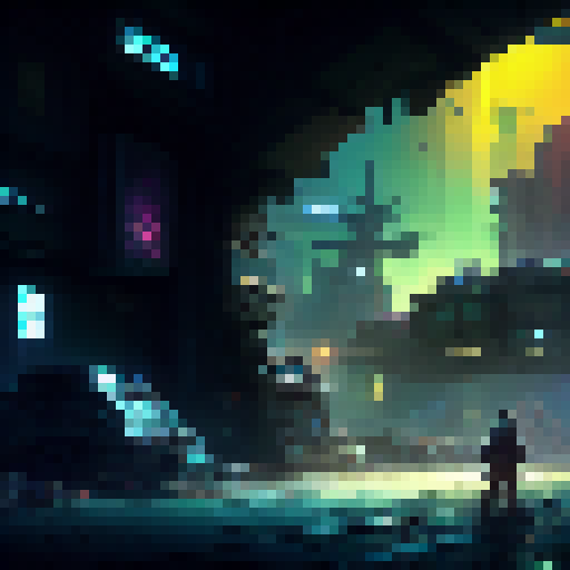 pixe art, sideview, cyberpunk slum, battleback, rpg maker mz