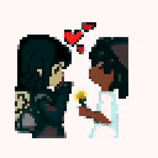 Tan girl and tan man. Tan man looking at hearts