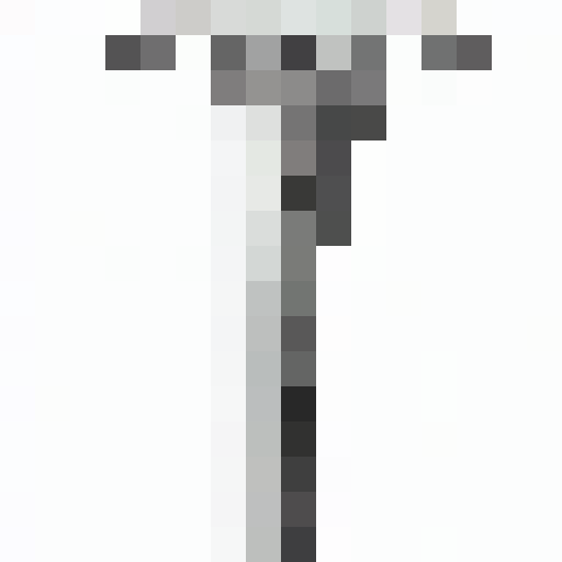 Shimmering metal blade with intricate engravings, adorned with glowing gems, in a pixelated close-up portrait fit for a game icon in 16x16 style.